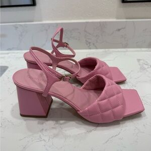 Open Edit Pink Quilted Block Heel Sandals